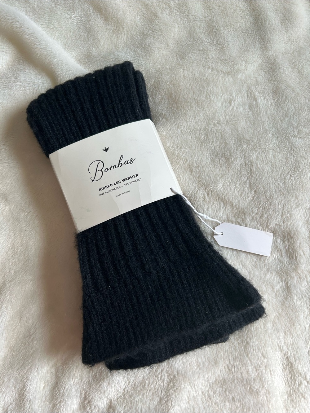 Bombas black ribbed wool blend heavyweight legwarmers OS NWT